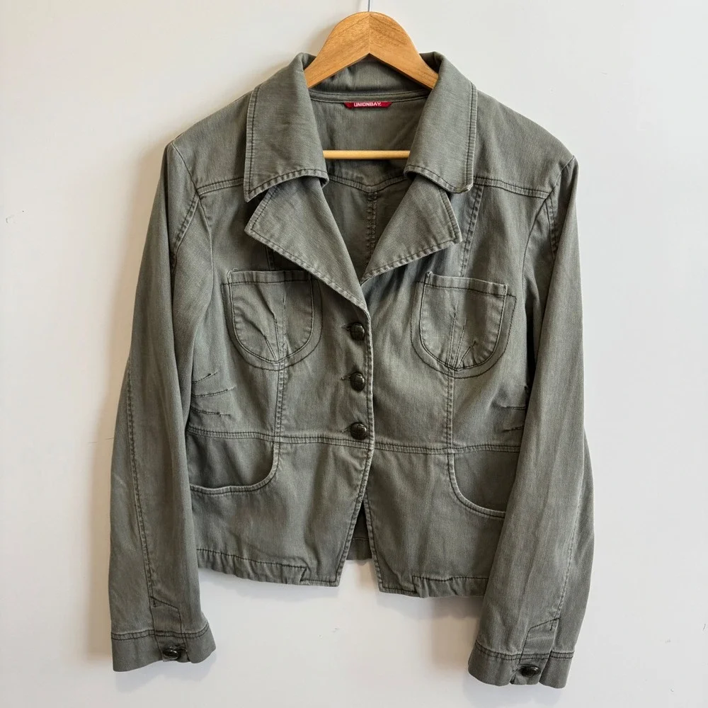 Unionbay‎ Women's Green Cotton Blend Casual Blazer Jacket - Pocket Front